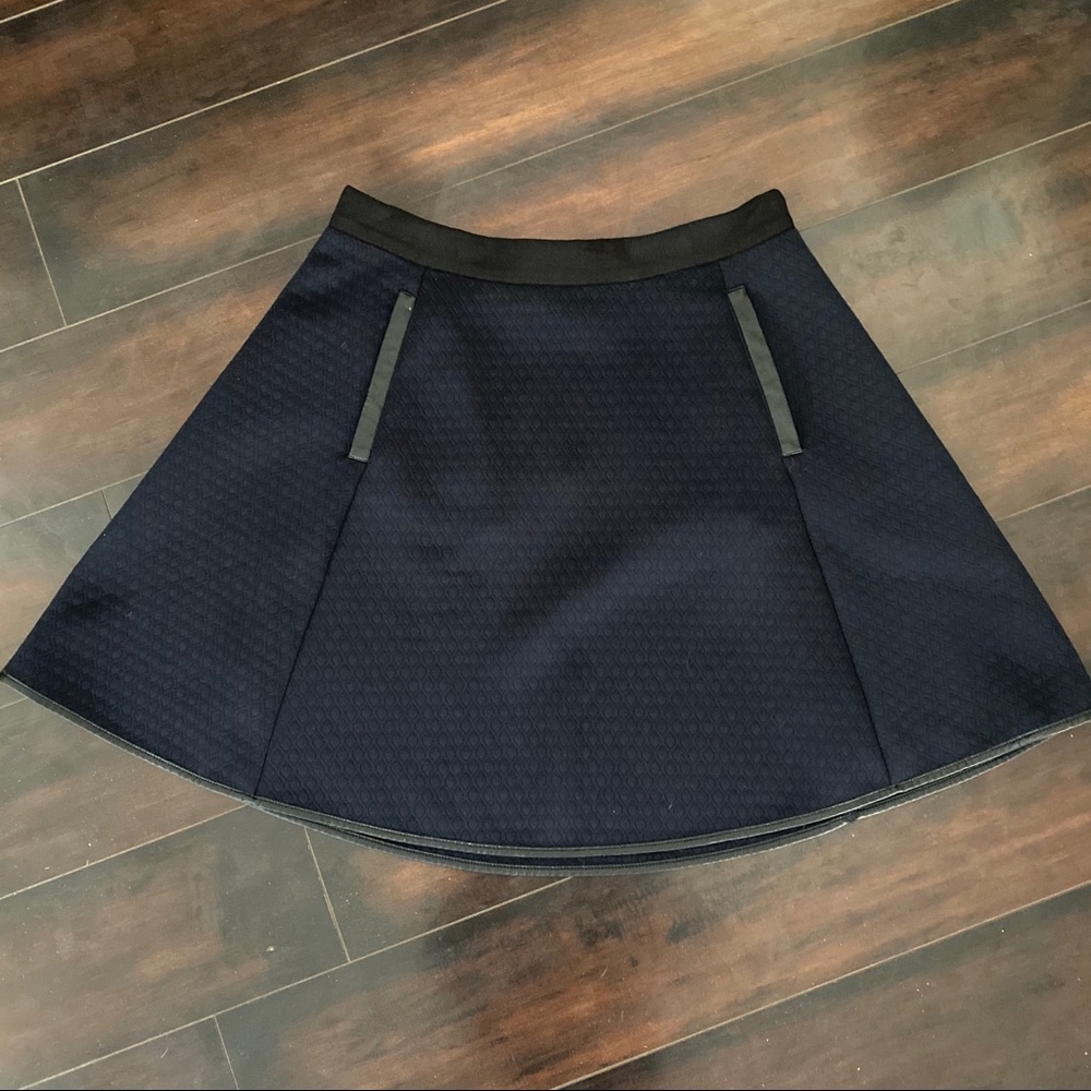 Madewell Blue Quilted Skater Skirt w/ Pockets Academia Preppy